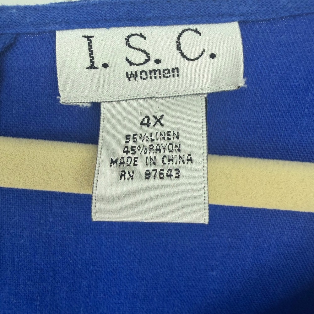 I.S.C. Maxi Dress Womens 4X Blue Linen Floral Embroidered Lagenlook Boho Vintage - Picture 5 of 9